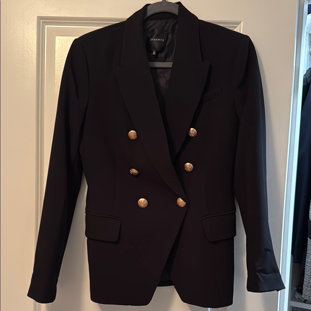 Black Double-Breasted Blazer with Gold Buttons